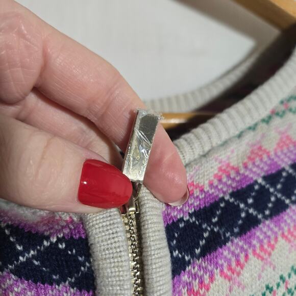 Talbots Fair Isle Medium Zip Back Knit Sweater Striped Nordic Cozy Bright - Picture 7 of 7